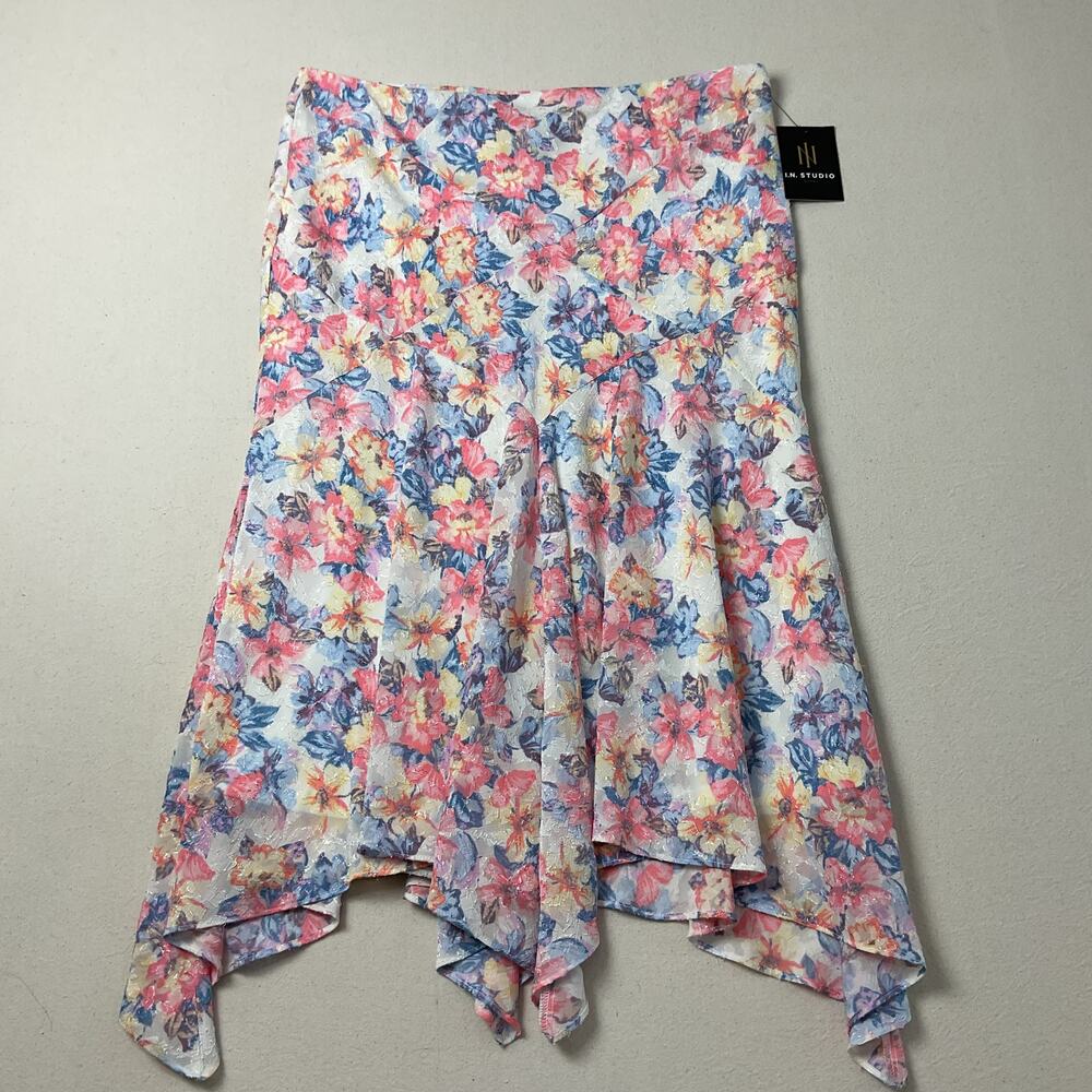 I.N Studio Floral Handkerchief Mid Rise Skirt Womens 2X NWT